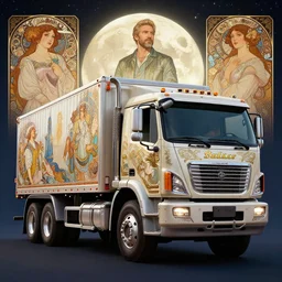 jack burton btilc surrounded by starlight, moon behind him, mack truck, chinese fantasy, intricate, elegant, hyper detailed, ultra definition, photoreal, artstation, unreal engine rendered, concept art, smooth, sharp focus, illustration, art by artgerm and pendleton ward and alphonse mucha and garis edelweiss