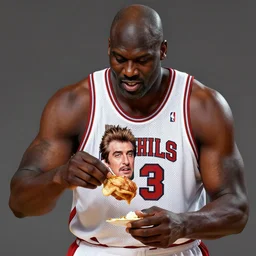 hyper - realistic digital painting of shaquille o'neal eating al pacino, 3 d, 4 k, gta, concept art