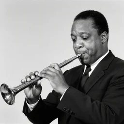 1 9 3 0 s photo of louis armstrong playing a flute, black and white photo