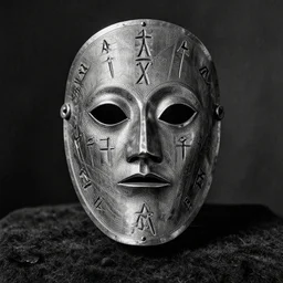 photo portrait  of 19 century metal fine detail engravings runes face mask cultist lord rich baron by Diane Arbus and Louis Daguerre