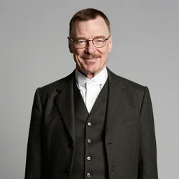 walter white wearing clothes in the style of directoire style, photograph, grinning, creepy,