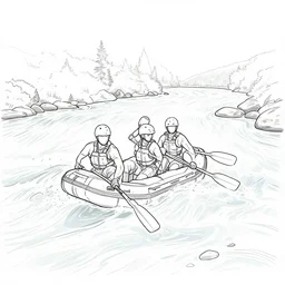 river rafting over class rapids, minimalist line drawing, clean long lines, ultra detailed