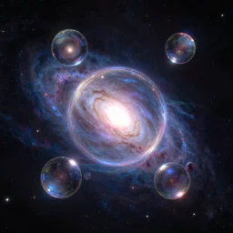 nebula glowing reflective spheres floating by greg rutkowski
