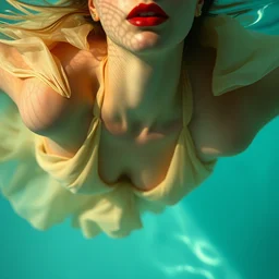 close up of fashion model floating in water, wearing prada dress, harper's bazaar editorial, highly detailed