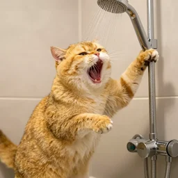 Bingus screaming at the shower water