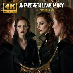hyperrealistic portrait of amber heard as a vampire witch in a black coat as a reflection in an ornate mirror. by jeremy mann and alphonse mucha, fantasy art, photo realistic, dynamic lighting, artstation, poster, volumetric lighting, very detailed faces, 4 k, award winning