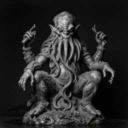 wet plate photography, dark background, cthulhu sit massive statue as gargoyle by beksinski