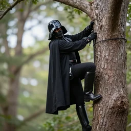 high quality photo of darth climbing a tree, photography 4k, f1.8 anamorphic, bokeh, 4k, Canon, Nikon
