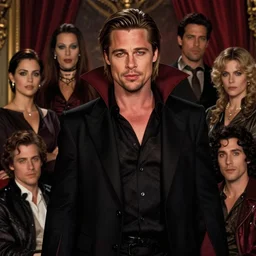 majestic humble long brown haired slick brad pitt as vampire louis du point du lac portrait, luxurious indoor setting, atmospheric lighting, painted, voluptuous, menacing, intricate, volumetric lighting, rich deep colours masterpiece, sharp focus, ultra detailed, by leesha hannigan, ross tran, thierry doizon, kai carpenter, ignacio fernandez rios