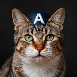 a cat looking at the camera, but with captain america's face