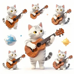 variations of Schrodinger\'s cat playing the ukelele, many-worlds interpretation of quantum reality, digital art