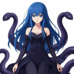 anime key visual of an esoteric mysterious young woman with blue hair. she has two tentacles instead of arms. uzumaki ; drawn by junji ito, top - rated on pixiv, half - length portrait character design.