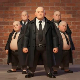 a highly detailed illustration of 6 7 year - old clean - shaven chubby chubby chubby white man wearing black detective coat with necktie, heroic pose, brick wall background, intricate, elegant, highly detailed, centered, digital painting, artstation, concept art, smooth, sharp focus, league of legends concept art, wlop.
