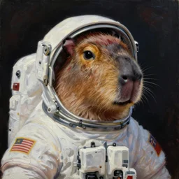 beautiful detailed and adorable portrait of a capybara astronaut in a spacesuit, super cute, new contemporary, pop surrealism, oil painting, by alexander trufanov