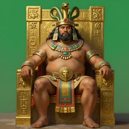 fullbody portrait of a beautiful aztec fat male warrior, snake helm, squared beard, rich cerimonial mantle, d & d character, aztec decorated throne background, by greg rutkowski and alphonse mucha, hyperealistic, gradient green to gold, highly detailed portrait, digital painting, concept art, smooth, sharp focus illustration, artstation hq