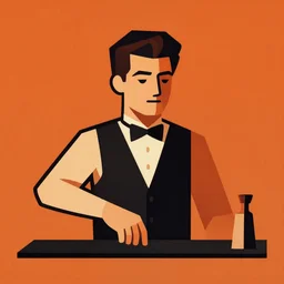 bartender, portrait. bauhaus, angular, geometric. orange color theme. flat, solid background. simple shapes. strong outline