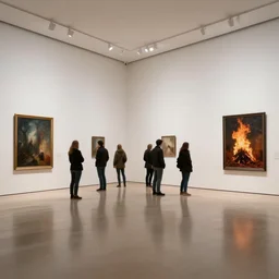 people at an art gallery on fire