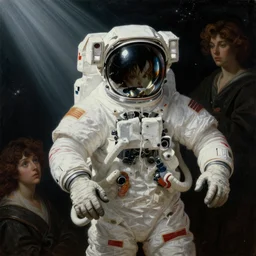 painting, the embodiment of fragility, light beams, unsure, concerned, cinematic lighting, outer space, [ [ [ [ [ [ astronaut ] ] ] ] ] ], extremely detailed, sharp focus, by jordan grimmer and artgerm and greg rutkowski and alphonse mucha and maya takamura and bouguereau, intricate, beautiful, trending on artstation, pixiv