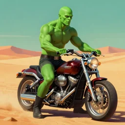 green skin mutant, male bald muscular biker, madmax desert background, digital painting, vivid colors, postminimalism, highly detailed, smooth, sharp focus, illustration by ruan jia and mandy jurgens and william - adolphe bouguereau, artgerm