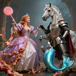 by artgerm and agostino arrivabene, visually stunning, cinematic, ultra realistic, hyper realism, 1 2 k, epic, octane render, unreal engine, vfx, maya, chaotic portrait of a princess, bacon and licorice, royal hound, tart guard, compelled duel, gifted aetherborn, returned centaur, mermaid