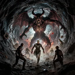 battlestar gallactica followed by demons emerging from a wormhole to hell, intricate detail, classic sci fi film, lipkin, whealan, royo,
