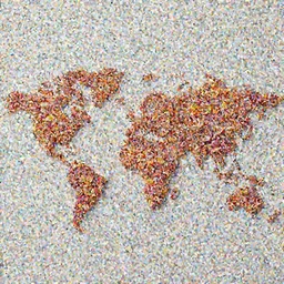 a world map made out of candy pieces