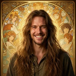 highly detailed portrait of a smiling gobelin with long hairs, stephen bliss, unreal engine, fantasy art by greg rutkowski, loish, rhads, ferdinand knab, makoto shinkai and lois van baarle, ilya kuvshinov, rossdraws, tom bagshaw, alphonse mucha, global illumination, radiant light, detailed and intricate environment