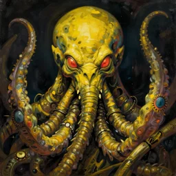 portrait of yellowish cthulhu by greg rutkowski in the style of egon schiele
