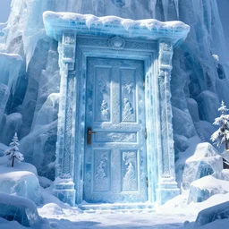 a gigantic door graved in ice in a cold ice snow environment, ultrafine highly detailed hyper colorful illustration, sharp focus, rozalski, craig mullins, federico pelat, unreal engine highly rendered, global illumination, radiant light, intricate and detailed environment