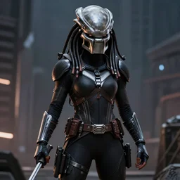 Kate Bishop from the Marvel HawkEye series is stalking the Predator. concept art, hyper detailed, 8k.