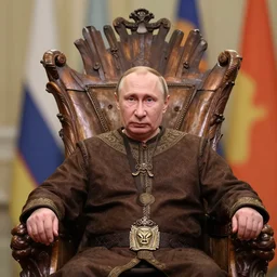 A photo of putin the barbarian sitting on his throne, award winning photography, sigma 85mm Lens F/1.4, blurred background, perfect faces