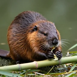 wildlife photography of a beaver chewing down a bamboo shoot, f / 1. 8, soft focus, 8 k, national geographic, award - winning photograph by nick nichols