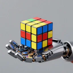 a hyperrealistic 3d steampunk rubix cube in the palm of a robot's hand, 4k, highly detailed