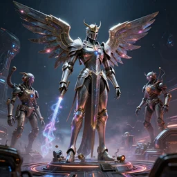 visually stunning, cinematic, ultra realistic, hyper realism, 1 2 k, epic, octane render, unreal engine, vfx, maya, galactic highway : magicpunk seraphim statue knight, aether spout : dieselpunk creature, by nadezda and david stoupakis