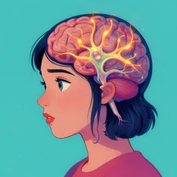 surreal portrait of one girl with neurons firing inside her brain by disney concept artists, blunt borders, golden ratio, vibrant colors, emotional