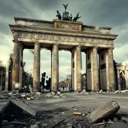the destroyed ruins of berlin after a nuclear war, greg rutkowski, salvador dali, michal karcz, trending on artstation --height 1024