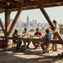 New York Construction Workers Lunching on a Crossbeam, vintage photography, colorized