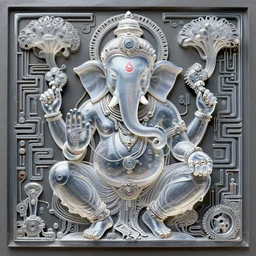 epic Khajuraho, Ganesha, Shiva, translucent, SSS, transparent, xray, vaporwave, flat shaped chrome relief, fossil, mechanic bionic fungus flower cyberpunk cats skeleton mechabot, maze, wires, joints, buttons, gears, dissection relief, by Lorenzo Ghiberti, by Goga Tandashvili, artstation, cgsociety, at Khajuraho, by jonathan ivy, by artgerm, by david lachapelle