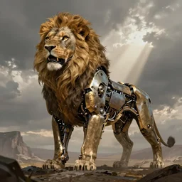 mechanical lion, digital illustration, concept art, artstation