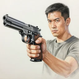 a drawing of a man with a gun in his hand, concept art by senior character artist, featured on polycount, cobra, concept art, official art, 2d game art