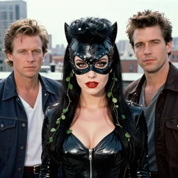phil noto, peter mohrbacher, thomas kinkade, artgerm, 1 9 5 0 s rockabilly anya taylor - joy catwoman dc comics, pompadour, long hair, vines, symmetrical eyes, city rooftop