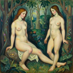 a realistic painting of adam and eve in the beautiful garden of eden, by pablo picasso, amazing detail, smooth, elegant, intricate