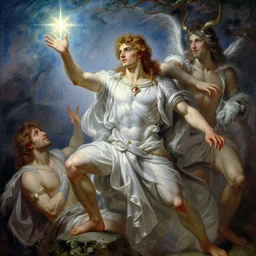 attractive heroic male deity, casts magic, summoning handsome heroic lucifer morning star. highly detailed painting by gaston bussiere, craig mullins, j. c. leyendecker 8 k