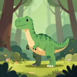 an illustration of a dinosaur k 0. 0 0 0 in the woods, trending on artstation, central composition, very cartoon, shape focus, high detailed, by anton fadeev