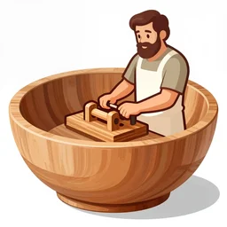 wooden bowl, bearded man, woodlathe, vector art