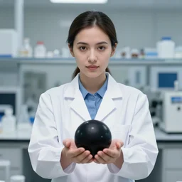 a portrait art of a female scientist in a laboratory holding a black hole in her hands, style by jordan grimmer and greg rutkowski, concept art, stylised, elegant, illustration, high quality, highly detailed, long hair, digital art, pinterest