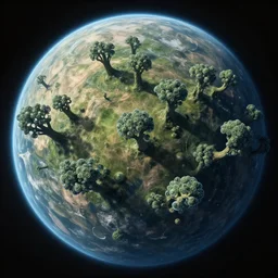 surface of an alien planet with bubbly trees