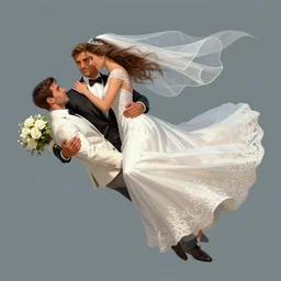 flying man bridal carrying another man, detailed digital art trending in artstation