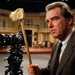 photoreal close up cinematography of jack torrance played by jack nicholson holding a croquet mallet from stanley kubrick's film the shining, inside the elstree studios soundstage set for the overlook hotel shot on 3 5 mm eastman 5 2 4 7 film by the shining cinematographer john alcott shot on a kinoptik 9. 8 mm lens