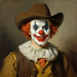 portrait of a a thief cowboy clown, highly detailed painting by gaston bussiere, craig mullins, j. c. leyendecker 8 k